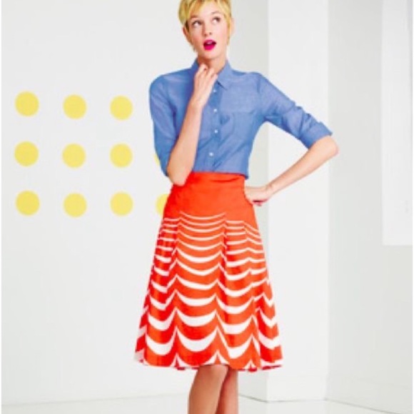 Boden Women’s Lined Orange Cotton Printed Riviera Circle Skirt Size 2 - Picture 2 of 11